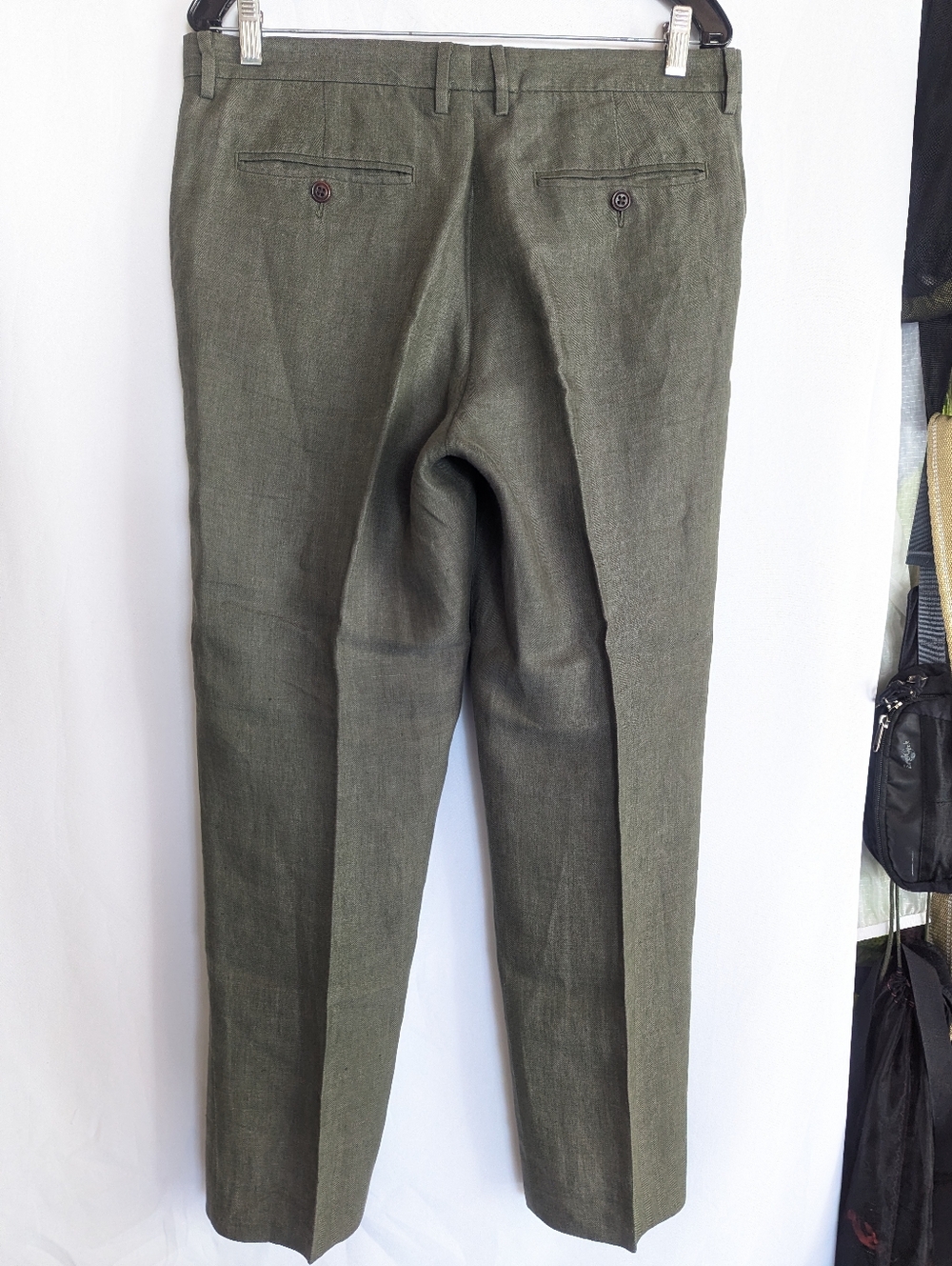 Men's J. Crew Bowery W34/L29 Slim Pants Irish Linen Olive Green - Picture 10 of 11